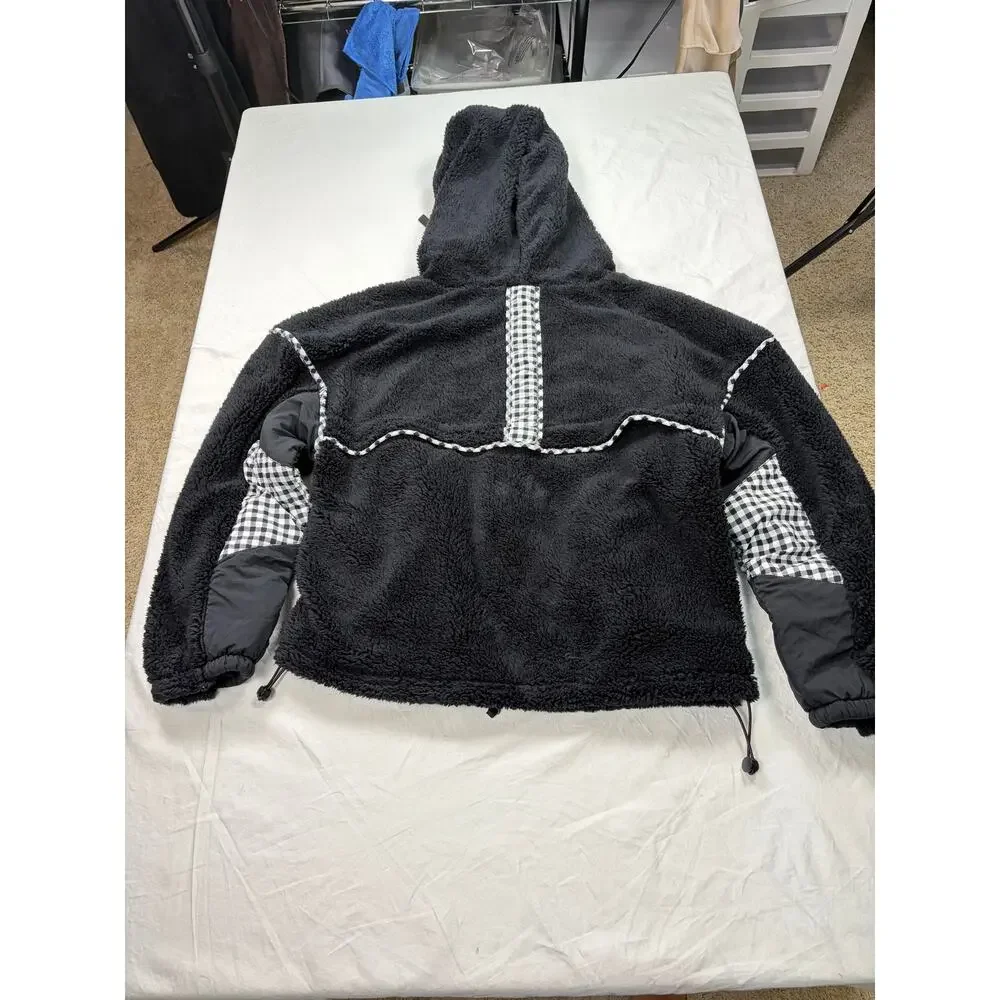 NWT Joylab full zip hi pile fleece bomber hoodie. Size XS. buffalo check accents